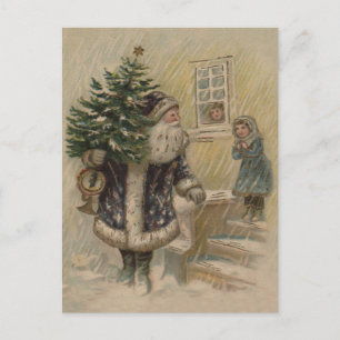 Cartes Pour Fêtes Annuelles Père Noël Vintage Neige Arbre de Noël