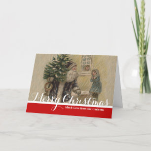 Cartes Pour Fêtes Annuelles Père Noël Vintage Neige Arbre de Noël