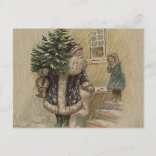 Cartes Pour Fêtes Annuelles Père Noël Vintage Neige Arbre de Noël
