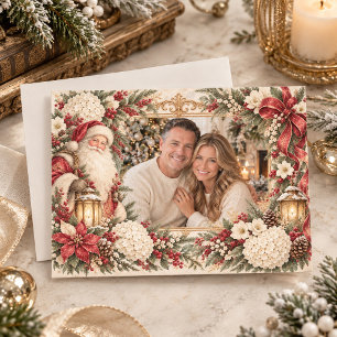 Cartes Pour Fêtes Annuelles Père Noël Vintage Old World Hydrangea Blanche Noël