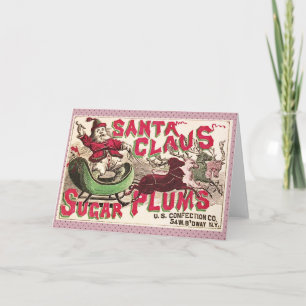 Cartes Pour Fêtes Annuelles Père Noël Vintage Prunes de Sucre Publicité Antiqu