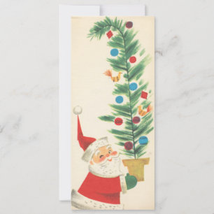 Cartes Pour Fêtes Annuelles Père Noël Vintage Rétro Avec Arbre De Noël
