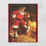 Cartes Pour Fêtes Annuelles Père Noël vintage se réchauffe les pieds<br><div class="desc">Vintage Père Noël se réchauffe les pieds.</div>