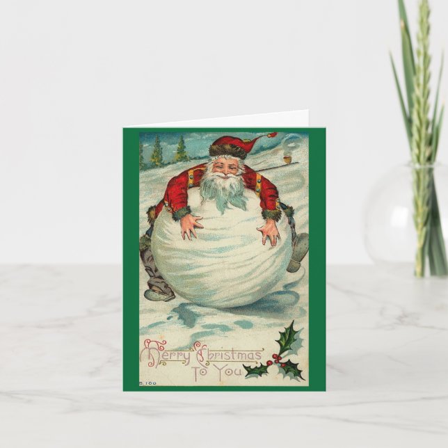 Cartes Pour Fêtes Annuelles Père Noël Vintage Snowball (Devant)