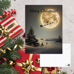 Cartes Pour Fêtes Annuelles Père Noël vintage sous Pleine lune renne volant<br><div class="desc">C'est une vieille carte de Noël des années 60 qui s'est renouvelée grâce à la magie de Zazzle. La carte montre Père Noël et son renne sous une pleine lune. L'immense sapin et solitaire de la scène,  feuille,  émerveillé et ébloui de la saison des fêtes.</div>