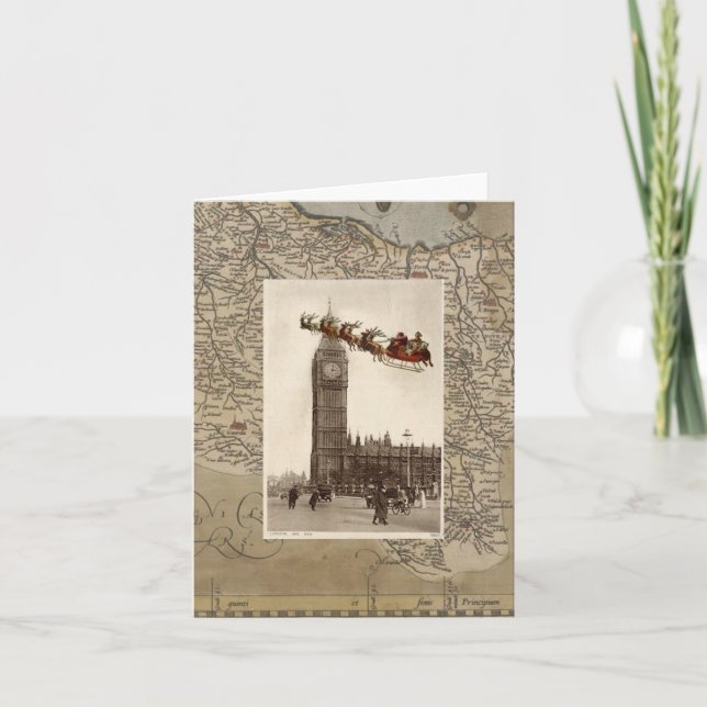 Cartes Pour Fêtes Annuelles Père Noël vintage sur Big Ben London Christmas Car (Devant)