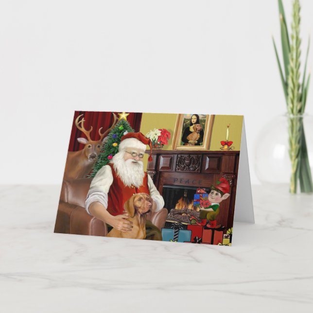 Cartes Pour Fêtes Annuelles Père Noël Vizsla (Devant)