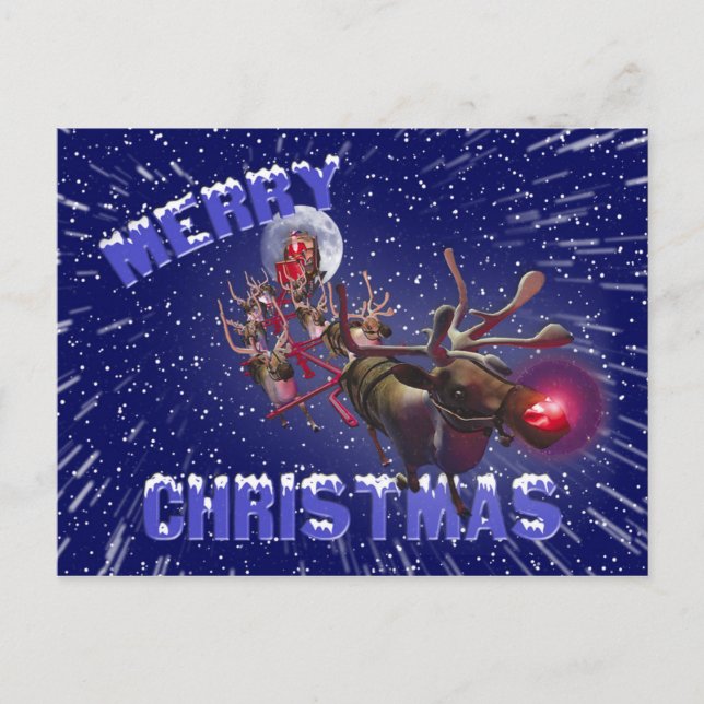 Cartes Pour Fêtes Annuelles Père Noël Volant Renard rouge à nez (Devant)