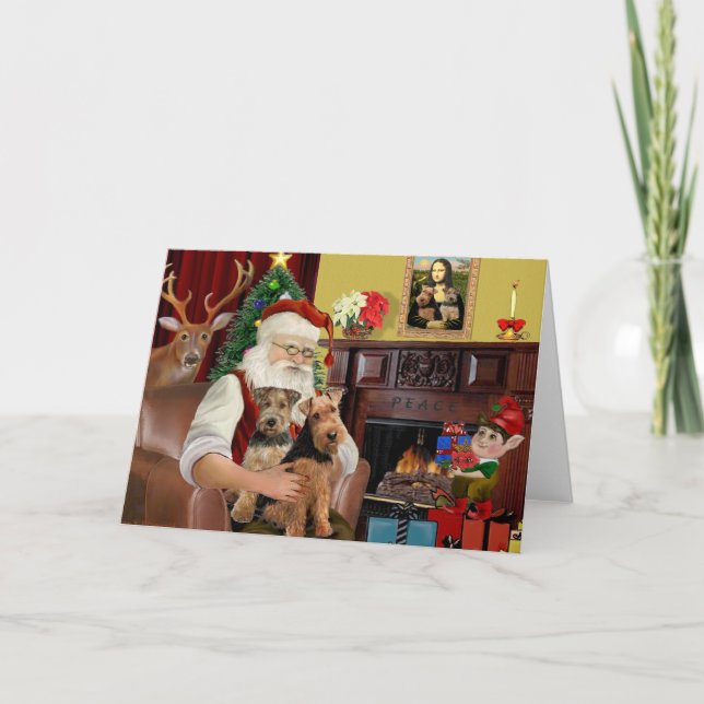 Cartes Pour Fêtes Annuelles Père Noël Welsh Terriers (DEUX) (Devant)