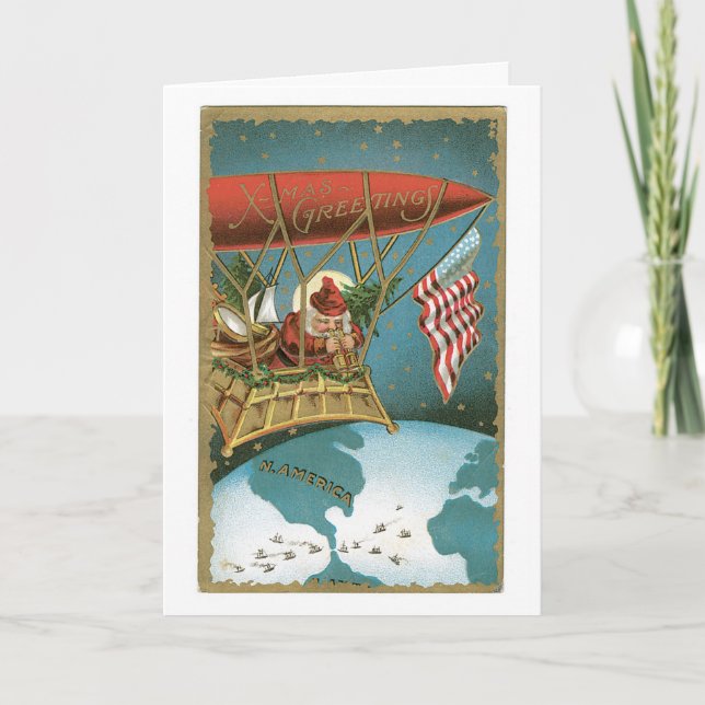 Cartes Pour Fêtes Annuelles Père Noël Zeppelin - Patriotisme américain (Devant)