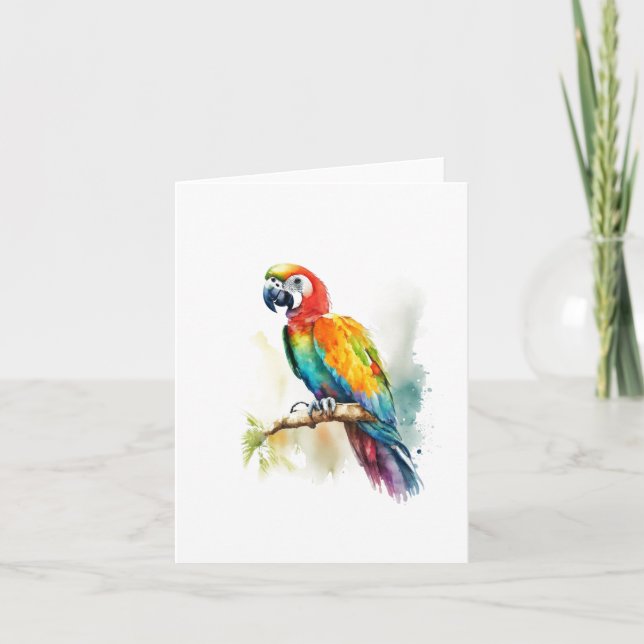 Cartes Pour Fêtes Annuelles Perroquet A Bird Portrait en Aquarelles & Stylo (Devant)