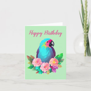 Cartes Pour Fêtes Annuelles Perroquet bleu tropical aux fleurs tropicales
