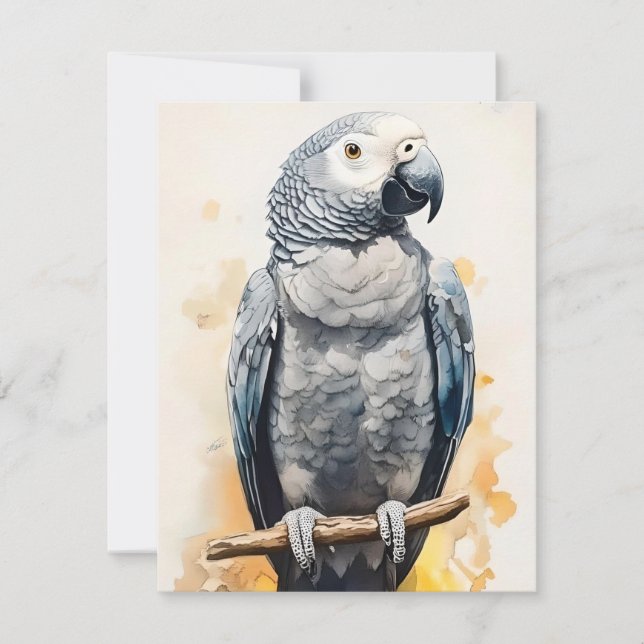 Cartes Pour Fêtes Annuelles Perroquet Gris En Aquarelles (Devant)