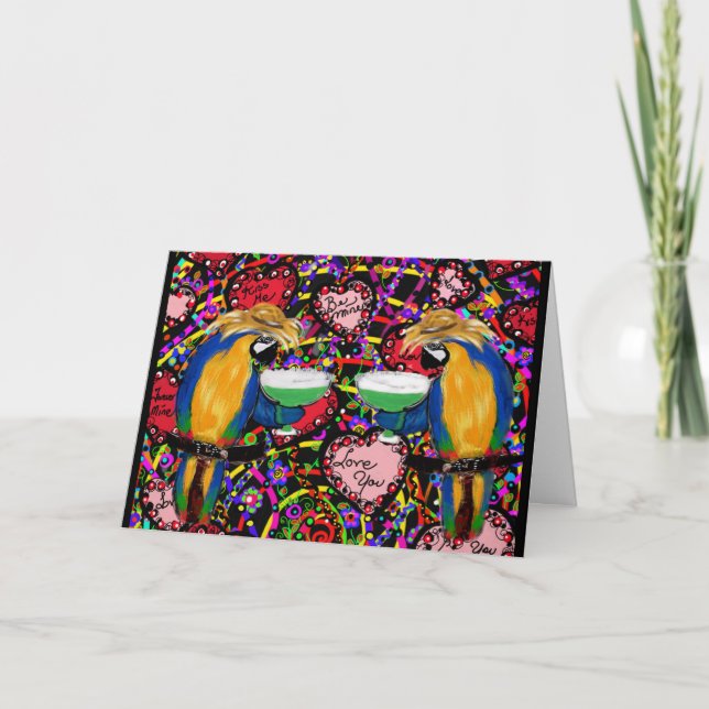 Cartes Pour Fêtes Annuelles Perroquets de la Saint-Valentin (Devant)