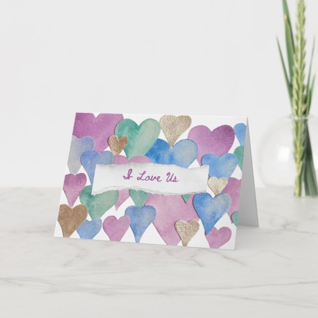 Cartes Pour Fêtes Annuelles Personalised Watercolour Heart ‘I Love Us’ Card (Devant)