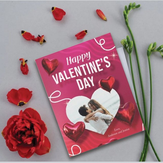 Cartes Pour Fêtes Annuelles Personaliz Happy Valentine's Photo Balloon Hearts (Créateur téléchargé)