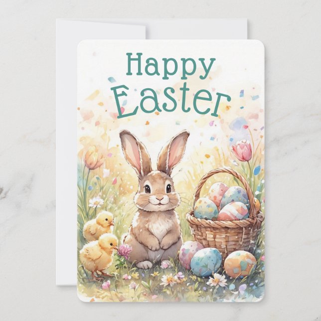 Cartes Pour Fêtes Annuelles Personalized Bunny Chicks And Easter Eggs (Devant)