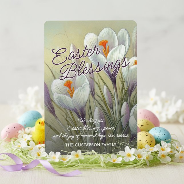 Cartes Pour Fêtes Annuelles Personalized Easter Blessings Crocus Floral Card (Créateur téléchargé)