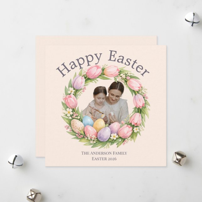 Cartes Pour Fêtes Annuelles Personalized Elegant Floral Easter  (Devant/Arrière en situation)