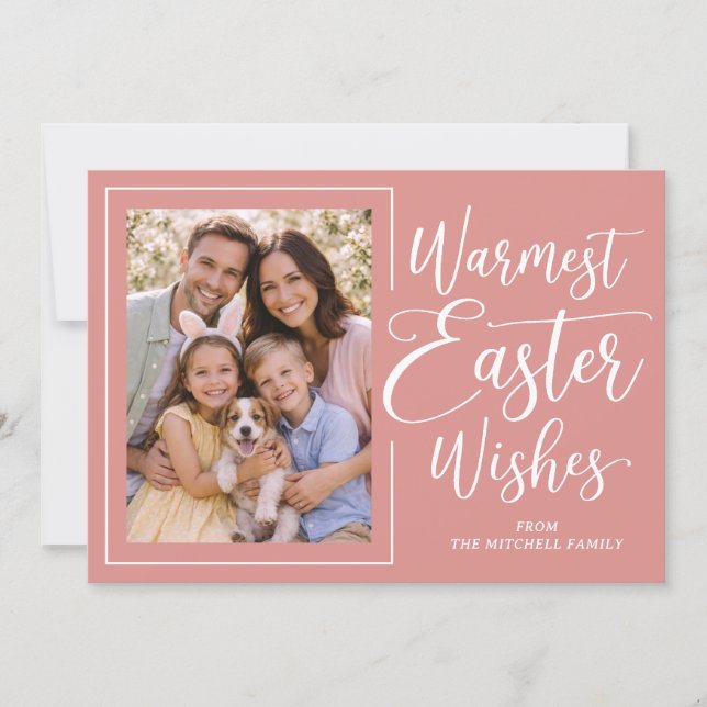 Cartes Pour Fêtes Annuelles Personalized Family Photo Happy Easter Coral Pink (Devant)