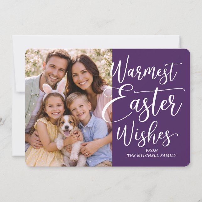 Cartes Pour Fêtes Annuelles Personalized Family Photo Happy Easter Dark Purple (Devant)