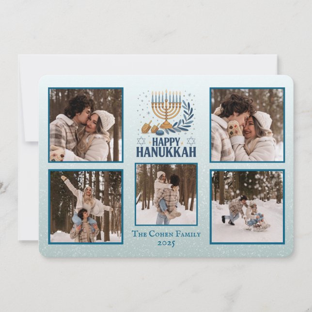 Cartes Pour Fêtes Annuelles Personalized Happy Hanukkah Card with 5 Photos (Devant)