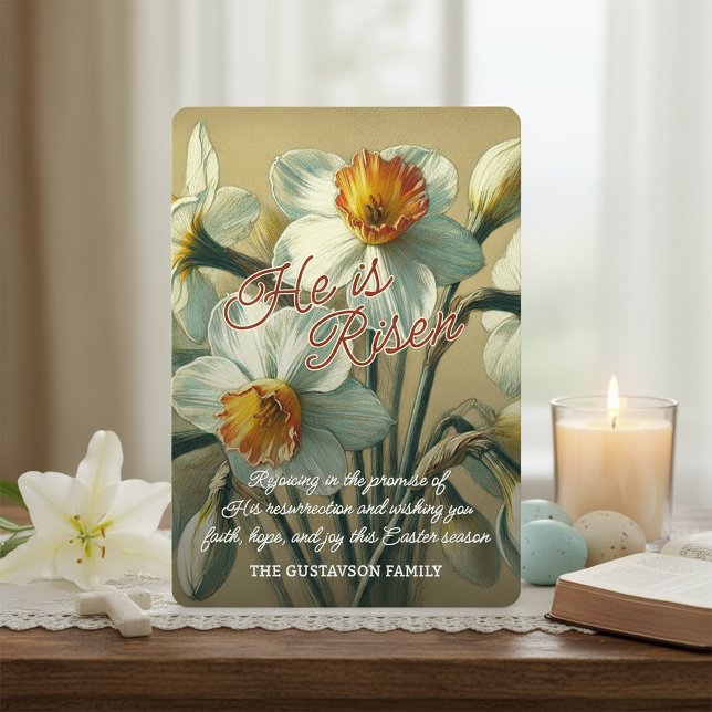 Cartes Pour Fêtes Annuelles Personalized He Is Risen Daffodil Floral Card (Créateur téléchargé)