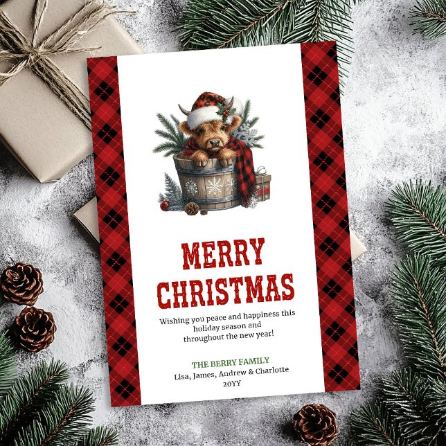 Cartes Pour Fêtes Annuelles Personalized highland cow Christmas greeting (Personalized highland cow Christmas greeting Holiday Card)