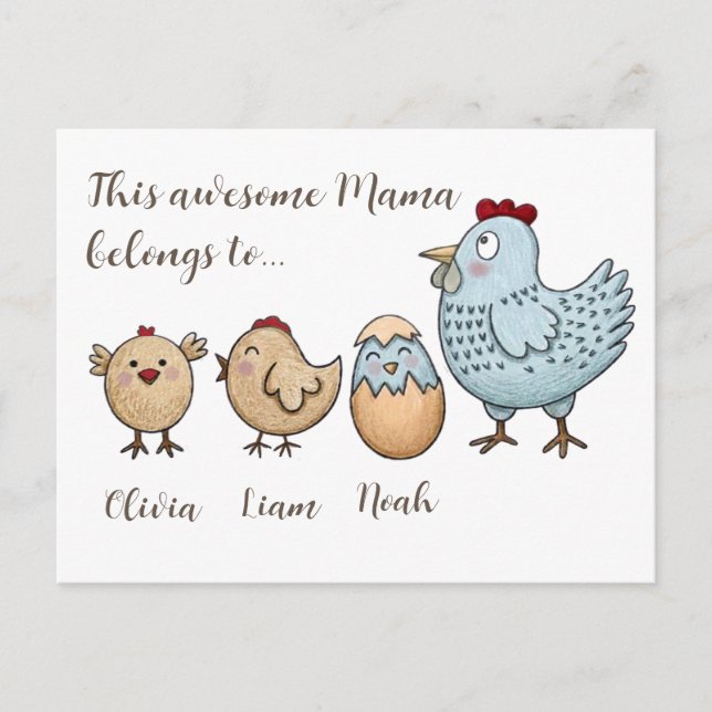 Cartes Pour Fêtes Annuelles Personalized Mama Chicken Chicks – Custom Names  (Devant)