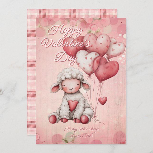 Cartes Pour Fêtes Annuelles Personalized Message Sheep Animal Valentines Day (Devant / Derrière)