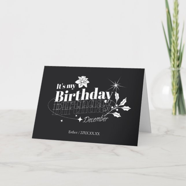 Cartes Pour Fêtes Annuelles Personalized Modern Black Floral December Birthday (Devant)