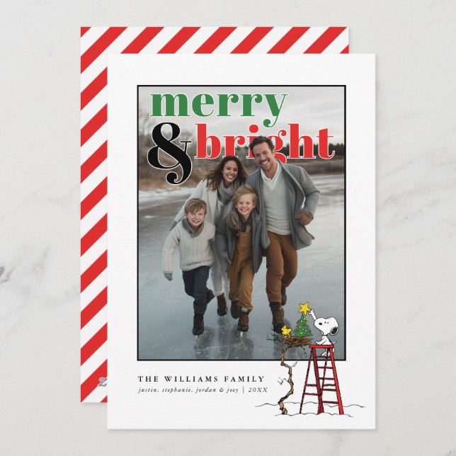 Cartes Pour Fêtes Annuelles Personalized Photo Holiday Snoopy & Woodstock (Devant / Derrière)