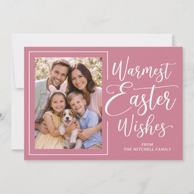 Cartes Pour Fêtes Annuelles Personalized Photo Pink On Mauve Happy Easter (Devant)