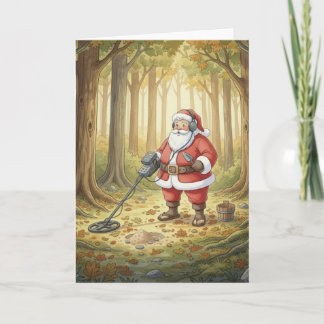 Cartes Pour Fêtes Annuelles Personalized Santa doing Metal Detecting in forest