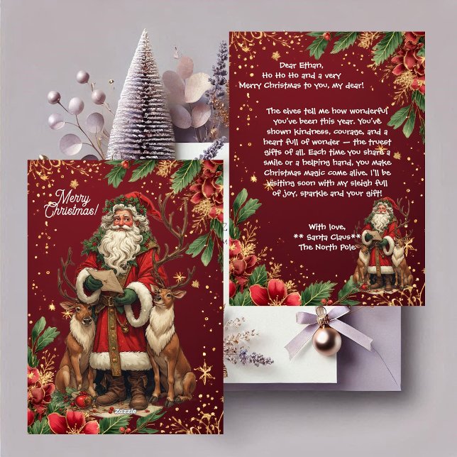 Cartes Pour Fêtes Annuelles Personalized Santa Letter North Pole Cute Reindeer (Personalized Santa Letter North Pole Cute Reindeer Holiday Card)