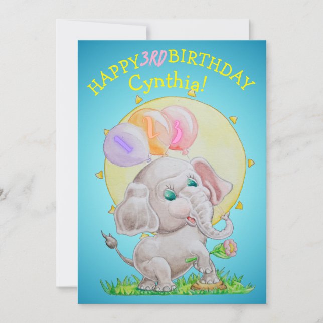 Cartes Pour Fêtes Annuelles Personalized Three Years Old Girls Birthday Card  (Devant)
