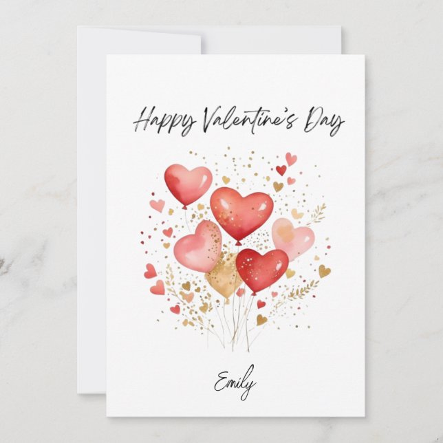 Cartes Pour Fêtes Annuelles Personalized Valentine’s Day Heart Balloon Card (Devant)