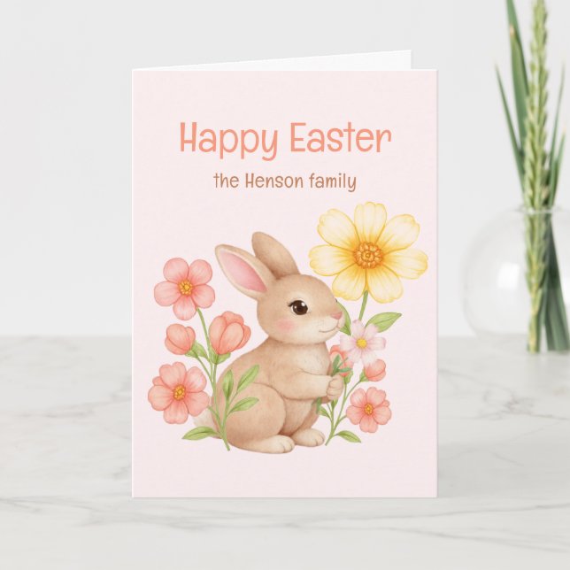 Cartes Pour Fêtes Annuelles Personalized Watercolor Bunny Happy Easter  (Devant)