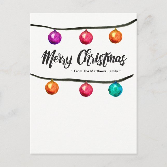 Cartes Pour Fêtes Annuelles Personalized, Watercolor, Merry Christmas, Balls (Devant)