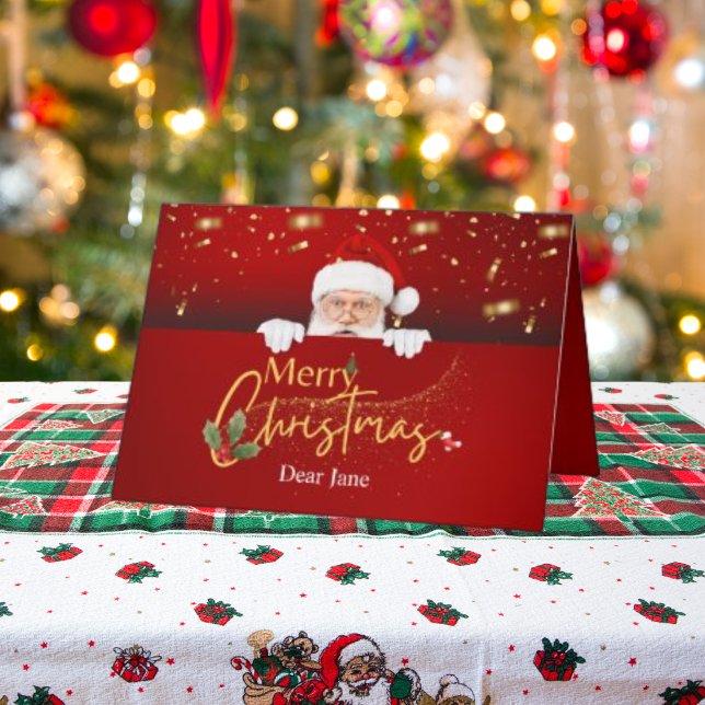 Cartes Pour Fêtes Annuelles Personnalisable Joyeux Noël Père Noël Plié (Créateur téléchargé)