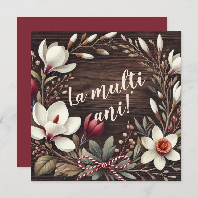 Cartes Pour Fêtes Annuelles Personnalisable Rustique "La Mulți Ani" Floral (Devant / Derrière)