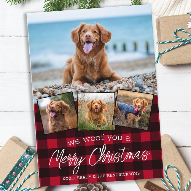 Cartes Pour Fêtes Annuelles Personnalisé 4 Animal Photo Rouge Joyeux Noël (Créateur téléchargé)