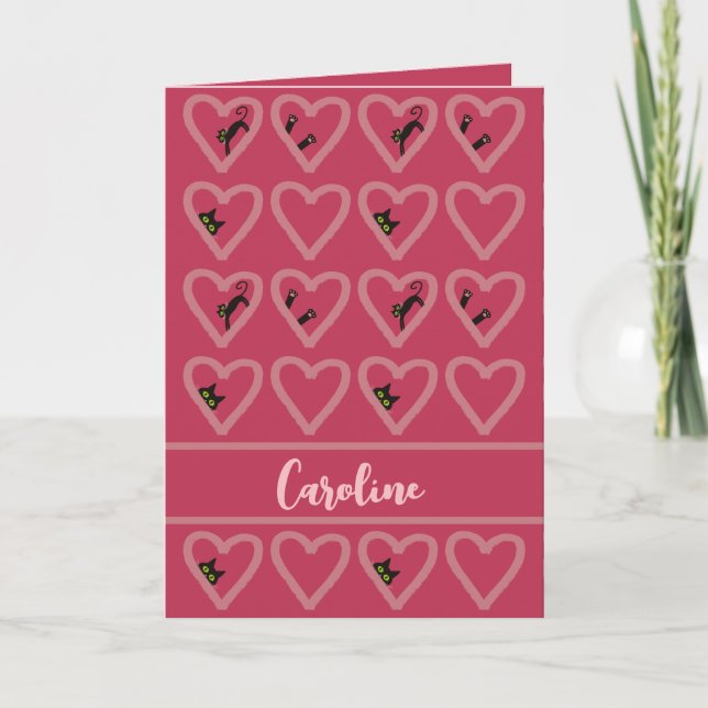 Cartes Pour Fêtes Annuelles Personnalisé Coeurs de Chat Noir Cute Valentines D (Devant)