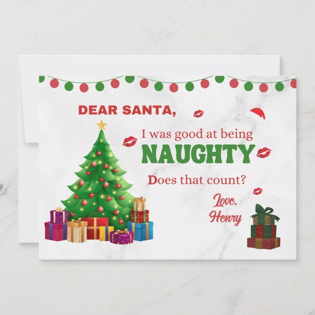 CARTES POUR FÊTES ANNUELLES PERSONNALISÉ CUTE AMUSANTE NOËL NAUGHTY SALUANT (Devant)