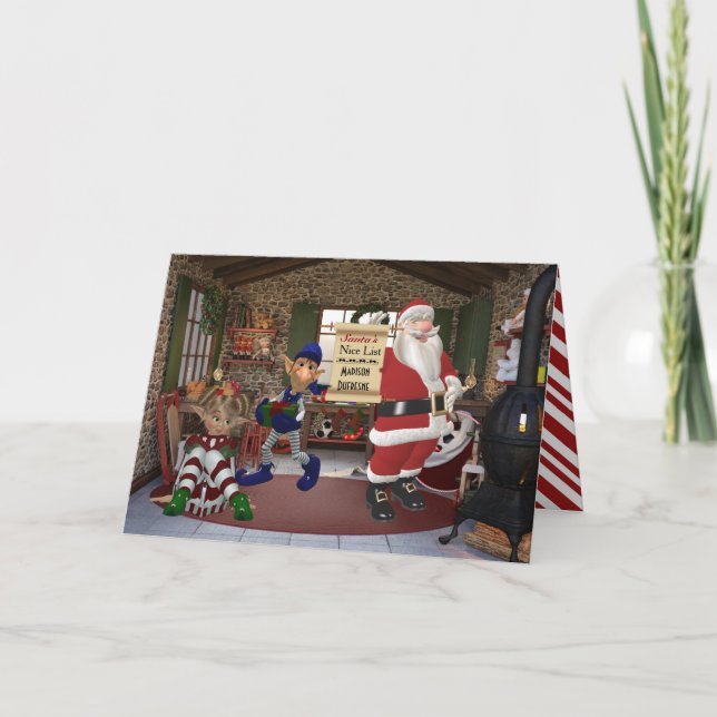 Cartes Pour Fêtes Annuelles Personnalisé de l'atelier de Père Noël (Devant)