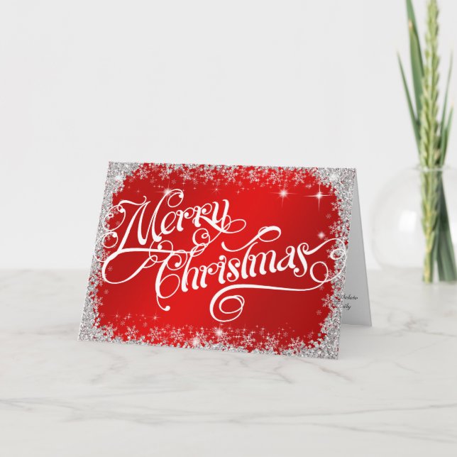 Cartes Pour Fêtes Annuelles PERSONNALISÉ Élégant Joyeux Noël Rouge brillant (Devant)