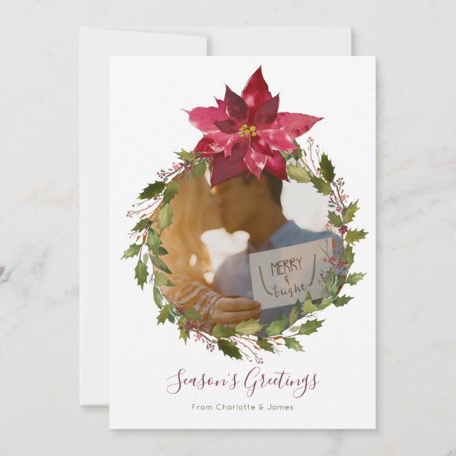 Cartes Pour Fêtes Annuelles Personnalisé Elégant Poinsettia Wreath Noël (Devant)