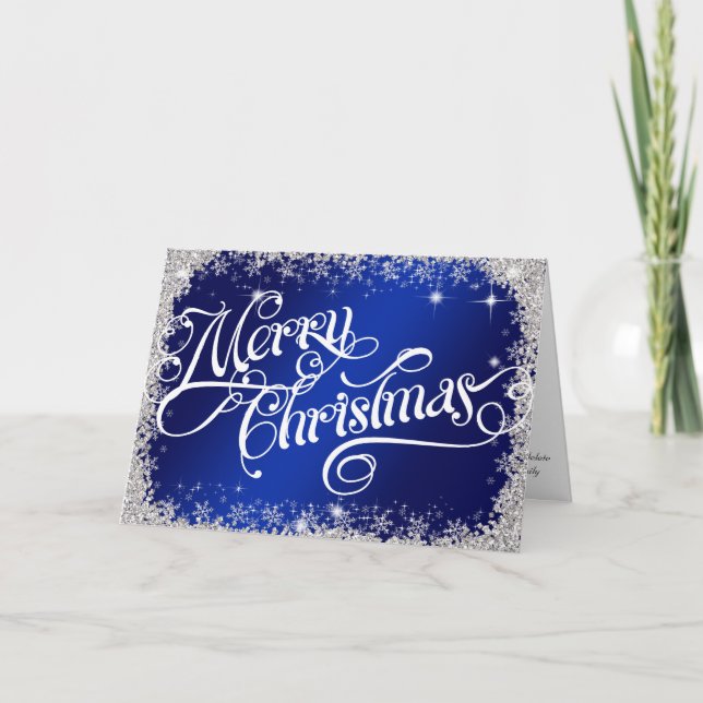 Cartes Pour Fêtes Annuelles PERSONNALISÉ Élégant Royal Blue Joyeux Noël (Devant)