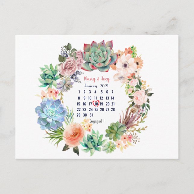 Cartes Pour Fêtes Annuelles Personnalisé Engagé -mariage date 18 de 31 (Devant)