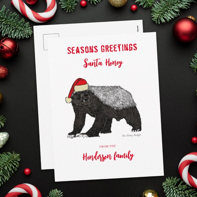 Cartes Pour Fêtes Annuelles Personnalisé Funny Honey Badger Père Noël (Personalized funny honey Badger Santa family name holiday greetings flat card badass christmas anima)